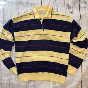 Lord Jeef Men's Striped Polo Long Sleeve Shirt Size Medium Cotton Made in USA